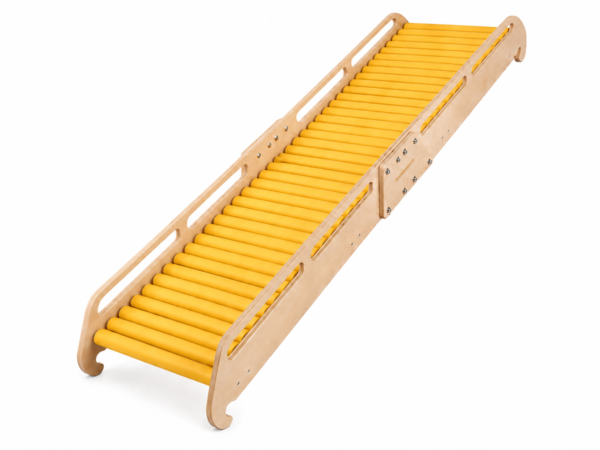 Zjeżdżalnia rolkowa z 40 małymi wałkami, długość około 240 cm