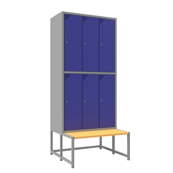 Szafa metalowa skrytkowa z ławką SML-90-6S, Wymiary 210 x 90 x 49 cm (HxSxG), Szafa 6-drzwiowa Szafa metalowa skrytkowa z ławką sml-90-6s