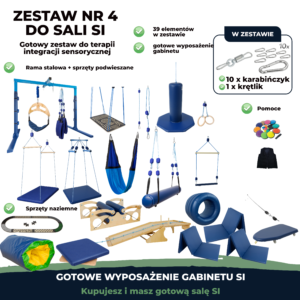 Zestaw nr 4 do sali integracji sensorycznej w kolorze granatowym z ramą 3 m