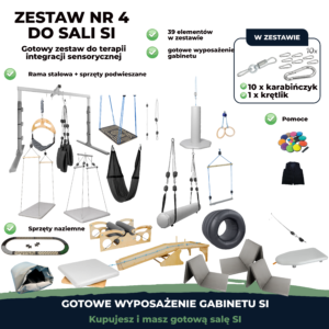 Zestaw nr 4 do sali integracji sensorycznej w kolorze szarym z ramą 3 m
