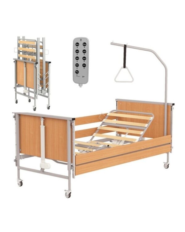Medilife Care Low - łóżko rehabilitacyjne medyczne elektryczne. 90x200cm do 215kg, stelaż drewniany, obniżone
